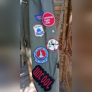 Pimkie Women's 100% Cotton Olive Green Patch Embellished Army Style Jacket_Small